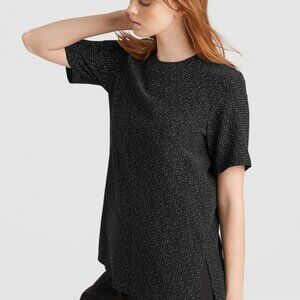Eileen Fisher Black Subtle Pattern Boxy Tee Top 6P 6 Petite